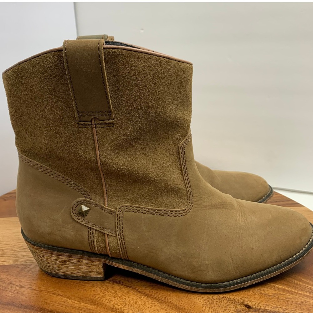 Santa Fe Leather Western Boots Women's 11M Tan Pull-On Mid Calf Cowboy - Picture 7 of 16